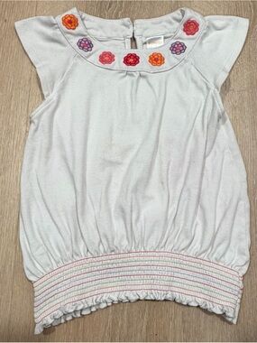 Gymboree White Short Sleeve Tee with Pink Orange Purple Flower Accents